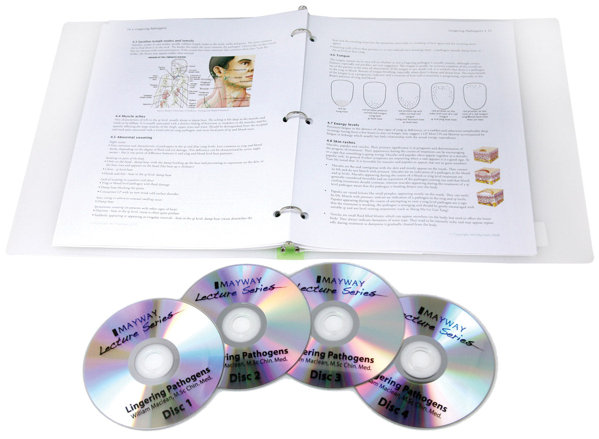 3 ring binder and Mayway Lecture Series Discs. Lingering Pathogens- William Maclean, M.Sc Chin.Med.- Distance Education Course