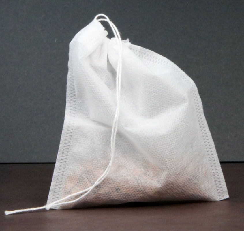 Filter Bag with string, cinched closed.