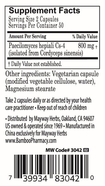Bamboo Pharmacy™️ Cordyceps Cs-4 Capsules, supplement facts