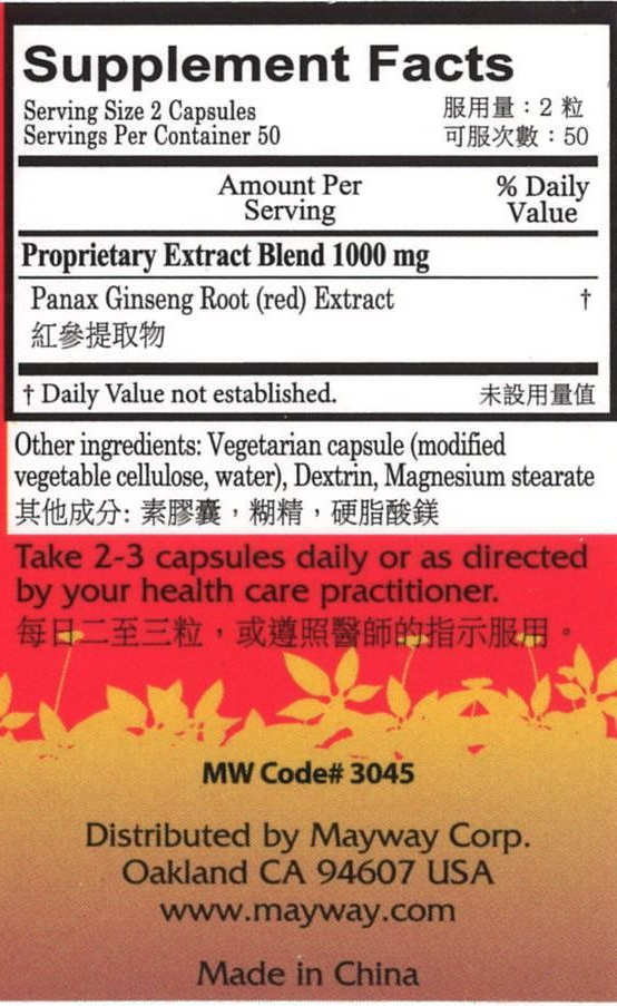 Plum Flower™️ Red Ginseng Capsules, supplement facts