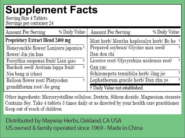 Plum Flower™️ Classic Yin Chiao Chieh Tu Pien Tablets, supplement facts