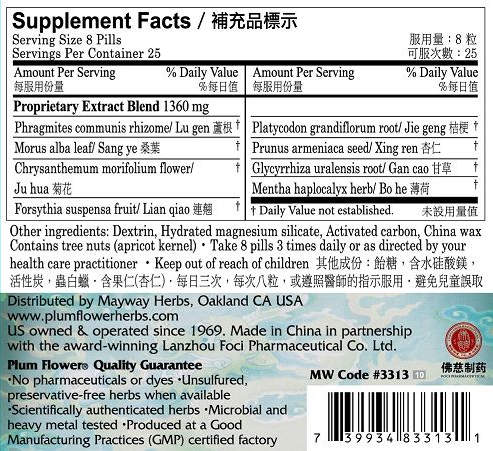 Plum Flower™️ Clear Wind Heat Teapills, supplement facts