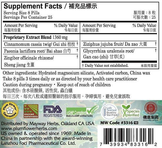 Plum Flower™️ Gui Zhi Teapills, supplement facts