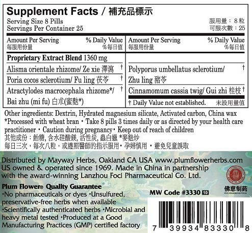 Plum Flower™️ Wu Ling Teapills, supplement facts