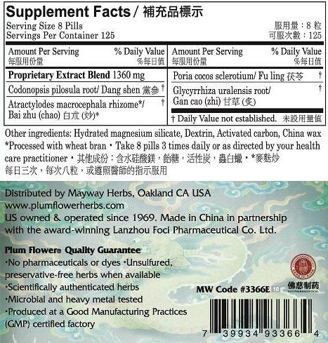 Plum Flower™️ Four Gentlemen Teapills, supplement facts
