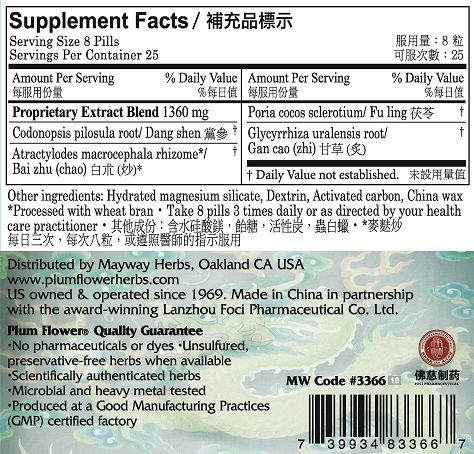 Plum Flower™️ Four Gentlemen Teapills, supplement facts