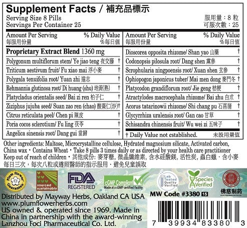 Plum Flower™️ An Shui Teapills - supplement facts