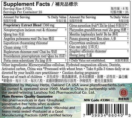 Plum Flower™️ Resilient Warrior Teapills, supplement facts