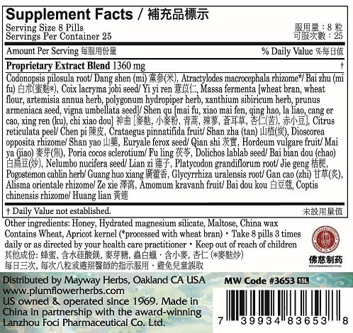 Plum Flower™️ Zi Sheng Teapills - supplement facts