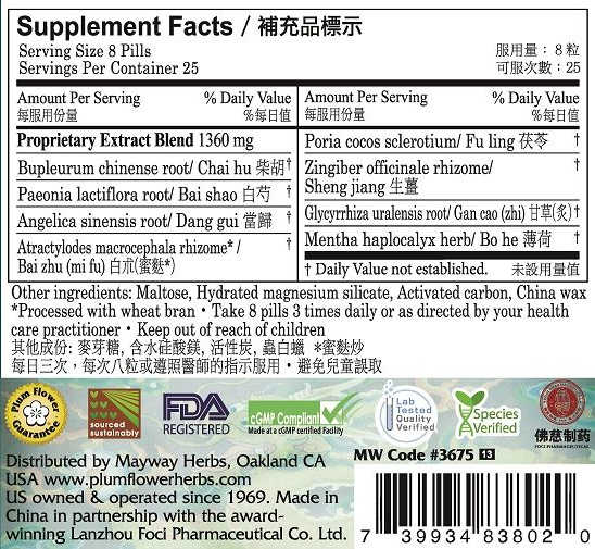 Plum Flower™️ Free & Easy Wanderer Teapills, supplement facts