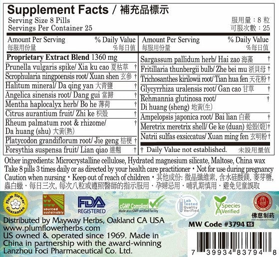 Plum Flower™️ Nei Xiao Luo Li Teapills - supplement facts