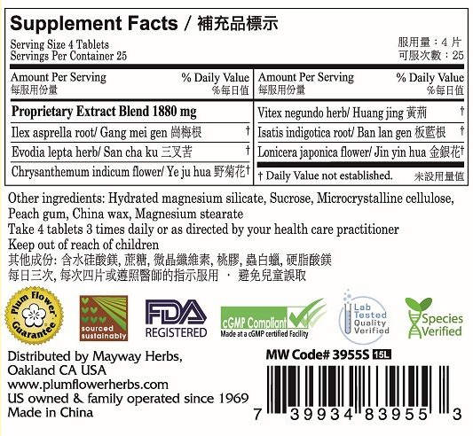 Plum Flower™ Gan Mao Ling, sugar coated, supplement facts