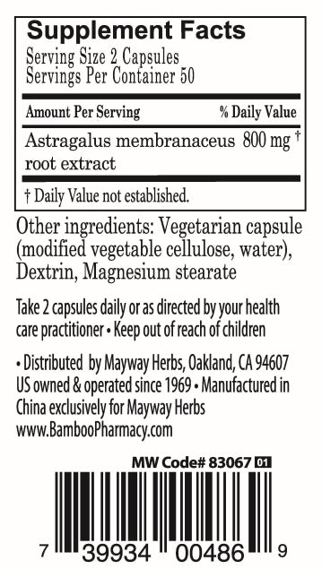 Bamboo Pharmacy™️ Astragalus Capsules supplement facts