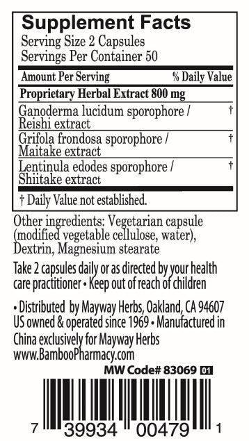 Bamboo Pharmacy™️ Triple Mushroom Capsules supplement facts
