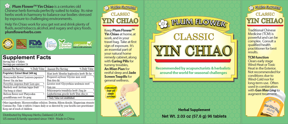 Plum Flower™️ Classic Yin Chiao Chieh Tu Pien Tablets, blister pack - box panels