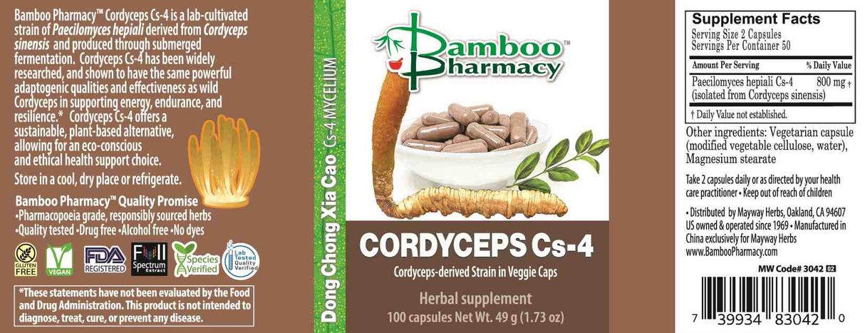 Bamboo Pharmacy™️ Cordyceps Cs-4 Capsules - full label