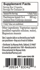 Bamboo Pharmacy™️ Cordyceps Cs-4 Capsules, supplement facts 