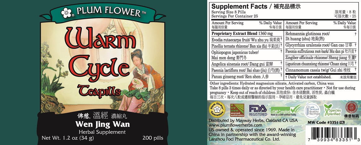 Plum Flower™️ Warm Cycle Teapills - full label