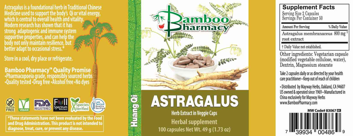 Bamboo Pharmacy™️ Astragalus Capsules - full label