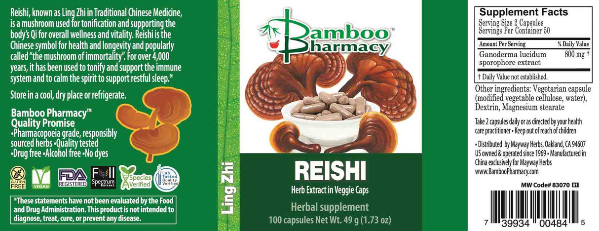 Bamboo Pharmacy™️ Reishi Capsules - full label