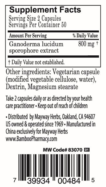 Bamboo Pharmacy™️ Reishi Capsules supplement facts