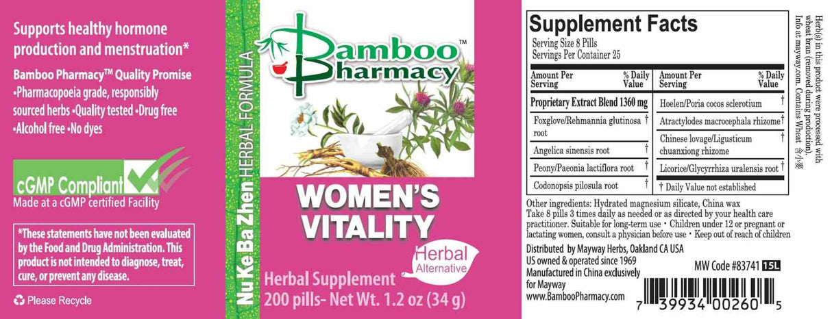 Bamboo Pharmacy® Women's Vitality, full label