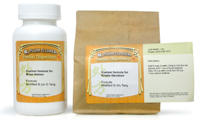 photo of a bottle and bag which are custom Mayway herbal formulas