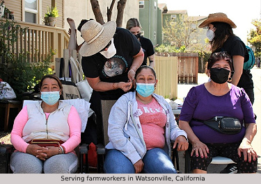 Photo of farmworkers receiving ear seed treatment