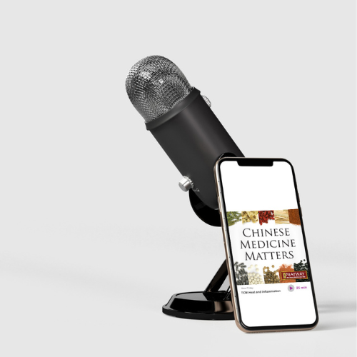 graphic of a microphone and a cell phone tuned into Mayway's podcast